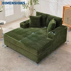 Chaise longue oversize per interni, divano lounge in velluto a coste, portabicchieri e cuscini decorativi, per casa, camera da letto, ufficio