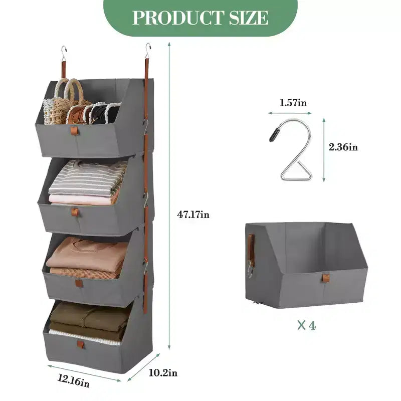 Organizzatore pensile a 4 ripiani per armadio, in tessuto non tessuto, design modulare staccabile con ganci, per guardaroba, dormitorio, camper, organizer salvaspazio per la casa