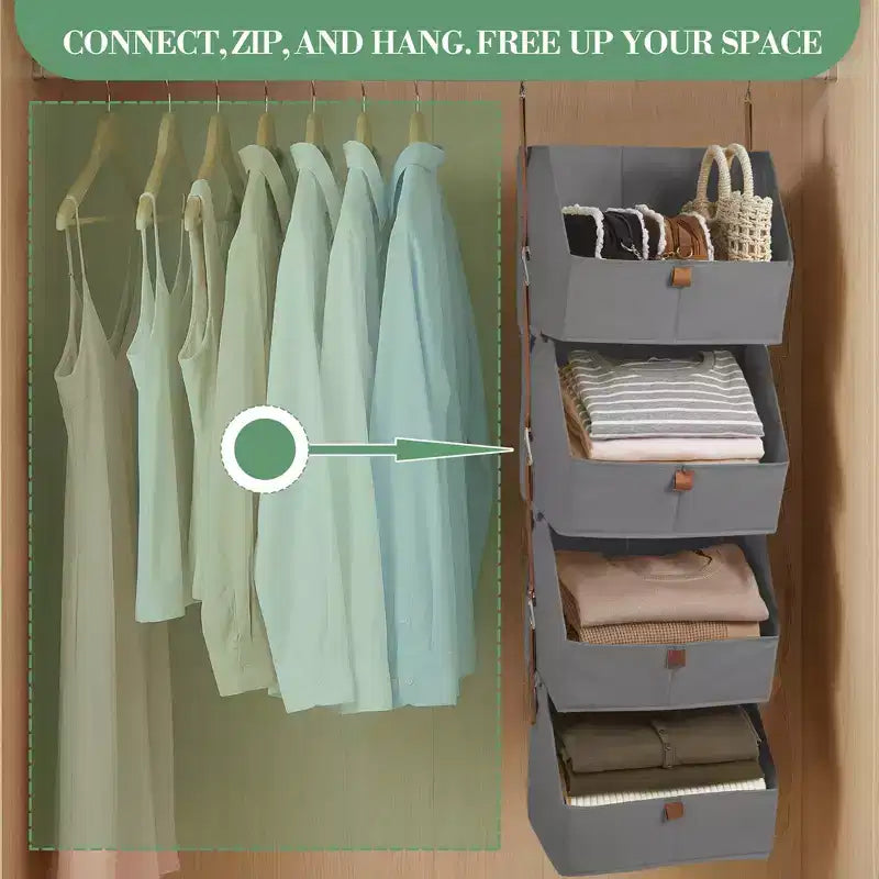 Organizzatore pensile a 4 ripiani per armadio, in tessuto non tessuto, design modulare staccabile con ganci, per guardaroba, dormitorio, camper, organizer salvaspazio per la casa
