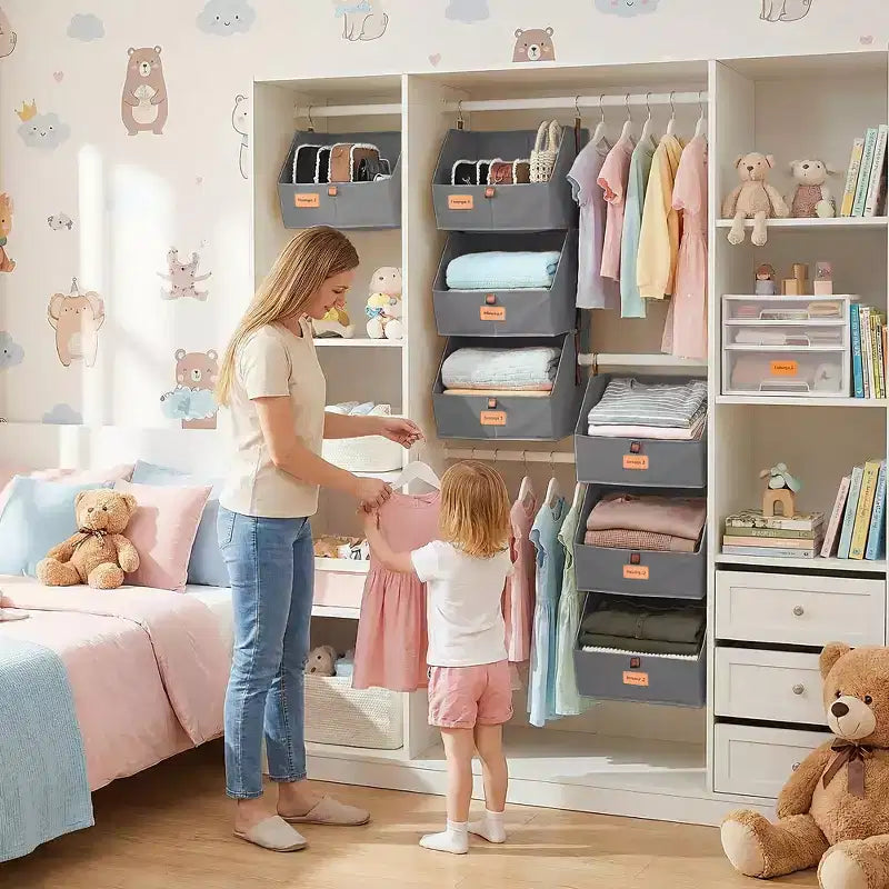 Organizzatore pensile a 4 ripiani per armadio, in tessuto non tessuto, design modulare staccabile con ganci, per guardaroba, dormitorio, camper, organizer salvaspazio per la casa