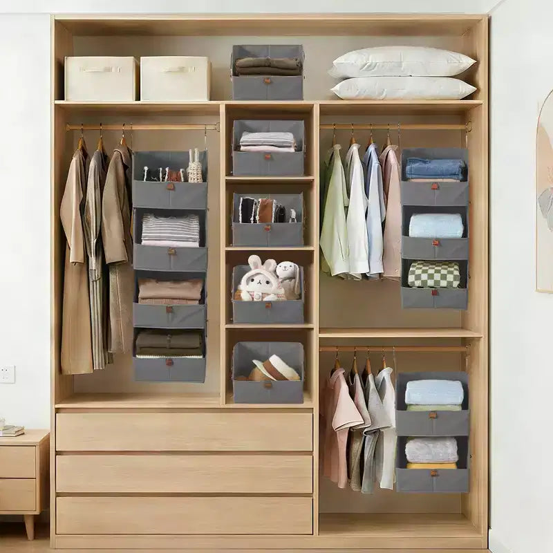 Organizzatore pensile a 4 ripiani per armadio, in tessuto non tessuto, design modulare staccabile con ganci, per guardaroba, dormitorio, camper, organizer salvaspazio per la casa