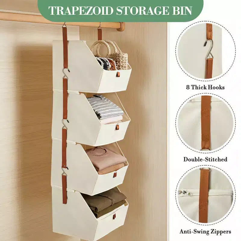 Organizzatore pensile a 4 ripiani per armadio, in tessuto non tessuto, design modulare staccabile con ganci, per guardaroba, dormitorio, camper, organizer salvaspazio per la casa