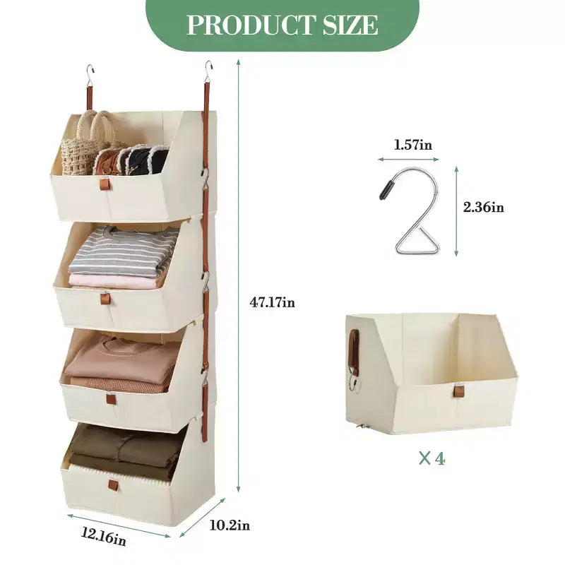 Organizzatore pensile a 4 ripiani per armadio, in tessuto non tessuto, design modulare staccabile con ganci, per guardaroba, dormitorio, camper, organizer salvaspazio per la casa