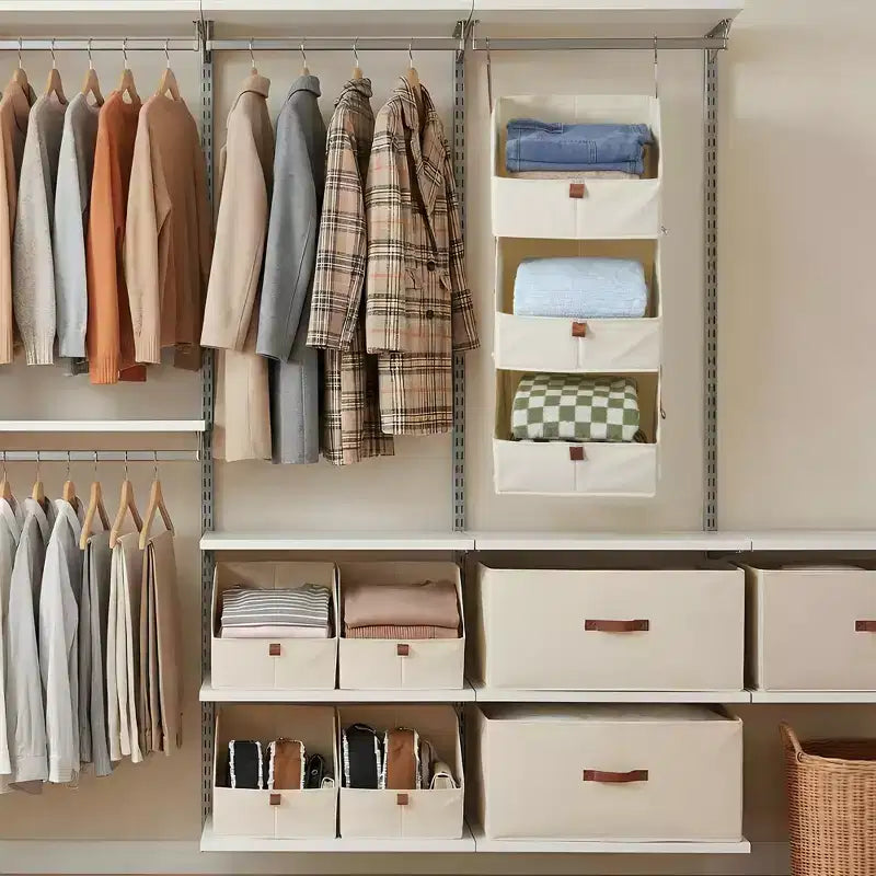 Organizzatore pensile a 4 ripiani per armadio, in tessuto non tessuto, design modulare staccabile con ganci, per guardaroba, dormitorio, camper, organizer salvaspazio per la casa