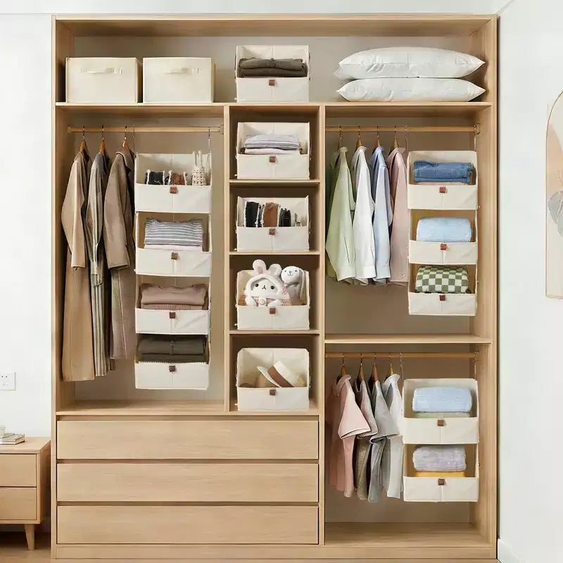 Organizzatore pensile a 4 ripiani per armadio, in tessuto non tessuto, design modulare staccabile con ganci, per guardaroba, dormitorio, camper, organizer salvaspazio per la casa