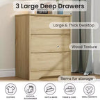Comò in legno a 3 cassetti, armadio contenitore alto e moderno con cassetti profondi, cassettiera ampia per camera da letto, soggiorno, corridoio e camera dei bambini