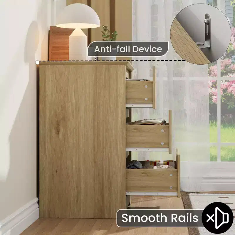Comò in legno a 3 cassetti, armadio contenitore alto e moderno con cassetti profondi, cassettiera ampia per camera da letto, soggiorno, corridoio e camera dei bambini