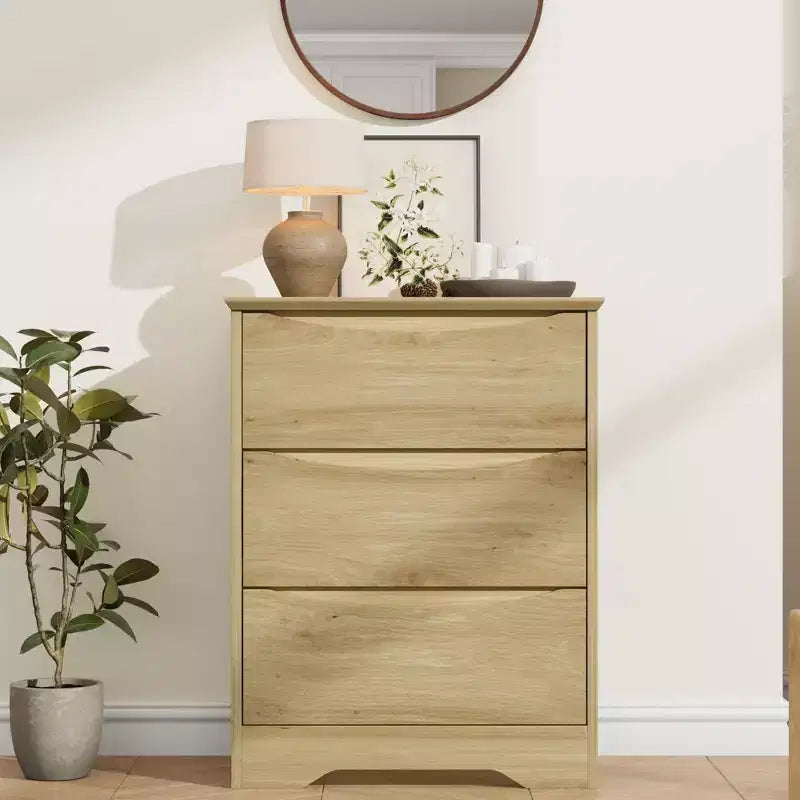 Comò in legno a 3 cassetti, armadio contenitore alto e moderno con cassetti profondi, cassettiera ampia per camera da letto, soggiorno, corridoio e camera dei bambini