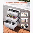 VEVOR Outdoor Kitchen Drawers 18.11 W x 23.23 D x 23.23 H, Triple-Access Stainless Steel Modular Drawer Cabinet with Handles, Silver