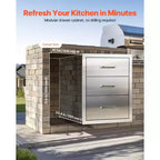 VEVOR Outdoor Kitchen Drawers 18.11 W x 23.23 D x 23.23 H, Triple-Access Stainless Steel Modular Drawer Cabinet with Handles, Silver