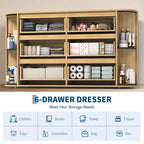 COZONY 6-Drawer Wooden Dresser with Curved Edges, Oak Finish Chest, Mid-Century Modern Storage