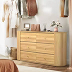 COZONY 6-Drawer Wooden Dresser with Curved Edges, Oak Finish Chest, Mid-Century Modern Storage