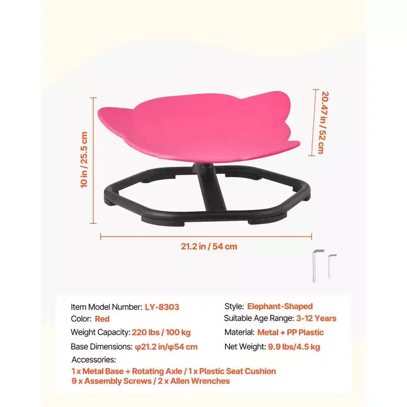VEVOR Kids Swivel Chair, 220 lbs Capacity, Elephant Shape Sensory Spinning Chair with Non-Slip Metal Base, Toddler Sit & Spin Seat, Red