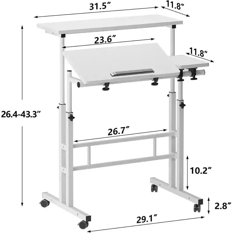 COZONY Scrivania Regolabile in Altezza con Ruote, Tavolo Laptop Mobile Sit-Stand con Piano Inclinabile
