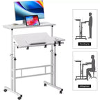 COZONY Scrivania Regolabile in Altezza con Ruote, Tavolo Laptop Mobile Sit-Stand con Piano Inclinabile