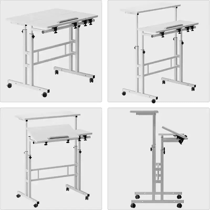 COZONY Scrivania Regolabile in Altezza con Ruote, Tavolo Laptop Mobile Sit-Stand con Piano Inclinabile