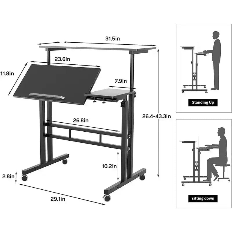 COZONY Scrivania Regolabile in Altezza con Ruote, Tavolo Laptop Mobile Sit-Stand con Piano Inclinabile