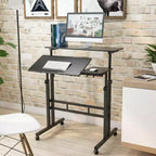 COZONY Scrivania Regolabile in Altezza con Ruote, Tavolo Laptop Mobile Sit-Stand con Piano Inclinabile