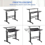COZONY Scrivania Regolabile in Altezza con Ruote, Tavolo Laptop Mobile Sit-Stand con Piano Inclinabile