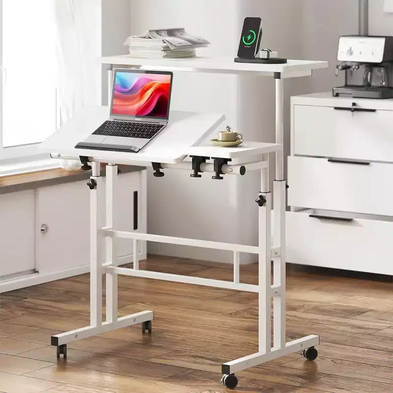 COZONY Height-Adjustable Standing Desk with Wheels, Mobile Sit-Stand Laptop Table with Tilting Top