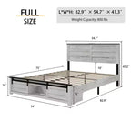 Full/Queen Size Platform Bed with Upholstered Storage Headboard, Wood Platform Bed Frame with Charging Station and LED Lights