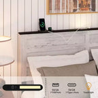 Full/Queen Size Platform Bed with Upholstered Storage Headboard, Wood Platform Bed Frame with Charging Station and LED Lights
