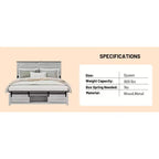 Full/Queen Size Platform Bed with Upholstered Storage Headboard, Wood Platform Bed Frame with Charging Station and LED Lights
