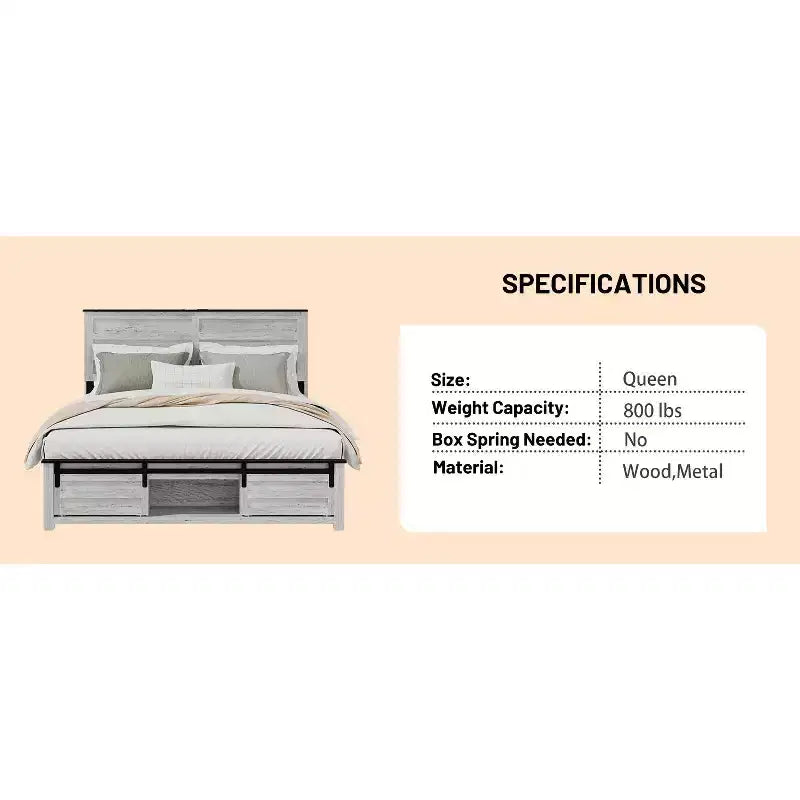Full/Queen Size Platform Bed with Upholstered Storage Headboard, Wood Platform Bed Frame with Charging Station and LED Lights