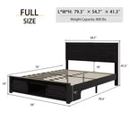 Full/Queen Size Platform Bed with Upholstered Storage Headboard, Wood Platform Bed Frame with Charging Station and LED Lights