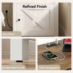 Comodino contenitore in stile rustico con porta USB e presa di corrente integrata; Dotato di ripiani aperti e armadietti chiusi, comodino con contenitore