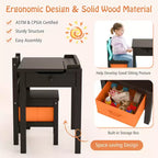 Costway Kids Table and Chair Set Wood Activity Study Desk w/ Storage Drawer Hook Brown