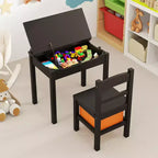 Costway Kids Table and Chair Set Wood Activity Study Desk w/ Storage Drawer Hook Brown