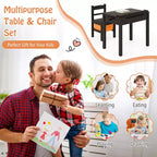 Costway Kids Table and Chair Set Wood Activity Study Desk w/ Storage Drawer Hook Brown