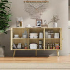 47.2 Credenza a buffet in rattan con 3 ante, credenza a buffet in stile bohémien con ripiani regolabili, consolle per soggiorno, sala da pranzo