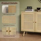 47.2 Credenza a buffet in rattan con 3 ante, credenza a buffet in stile bohémien con ripiani regolabili, consolle per soggiorno, sala da pranzo