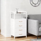 Modern Tall Bedside table with LED Lights - 4 Fabric Drawers, Top Shelf, Steel Frame, Narrow Cabinet for Bedroom, Dorm, Hallway Sofa Side Table