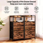 Modern Tall Bedside table with LED Lights - 4 Fabric Drawers, Top Shelf, Steel Frame, Narrow Cabinet for Bedroom, Dorm, Hallway Sofa Side Table