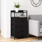 Modern Tall Bedside table with LED Lights - 4 Fabric Drawers, Top Shelf, Steel Frame, Narrow Cabinet for Bedroom, Dorm, Hallway Sofa Side Table