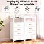 Modern Tall Bedside table with LED Lights - 4 Fabric Drawers, Top Shelf, Steel Frame, Narrow Cabinet for Bedroom, Dorm, Hallway Sofa Side Table