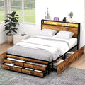 Zevemomo Queen Size Storage Platform Bed Frame with 8 Drawers, Wooden Headboard & Footboard, Noise-Free Design, No Box Spring Needed, Brown
