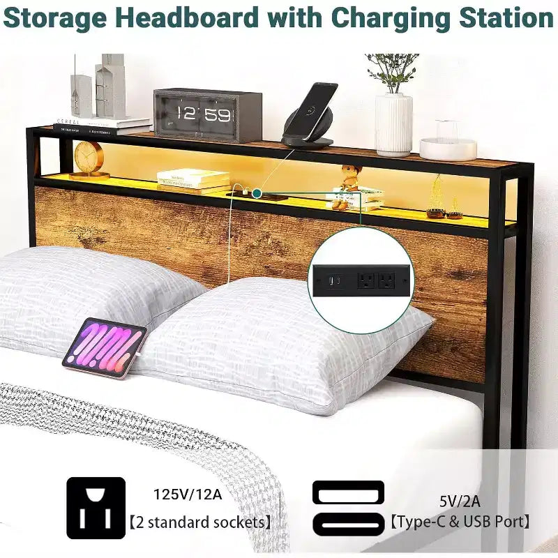 Zevemomo Queen Size Storage Platform Bed Frame with 8 Drawers, Wooden Headboard & Footboard, Noise-Free Design, No Box Spring Needed, Brown