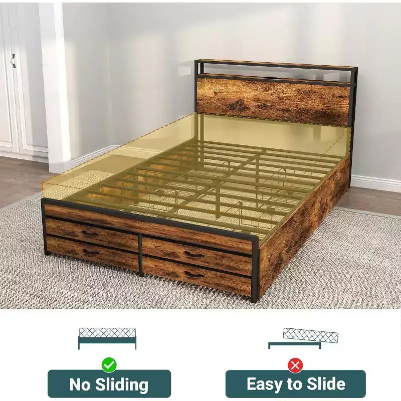 Zevemomo Queen Size Storage Platform Bed Frame with 8 Drawers, Wooden Headboard & Footboard, Noise-Free Design, No Box Spring Needed, Brown