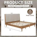 Struttura letto a piattaforma Zevemomo King Size in legno con testiera imbottita stile tastiera di pianoforte, struttura rinforzata, nessuna necessità di rete, grano