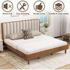 Struttura letto a piattaforma Zevemomo King Size in legno con testiera imbottita stile tastiera di pianoforte, struttura rinforzata, nessuna necessità di rete, grano