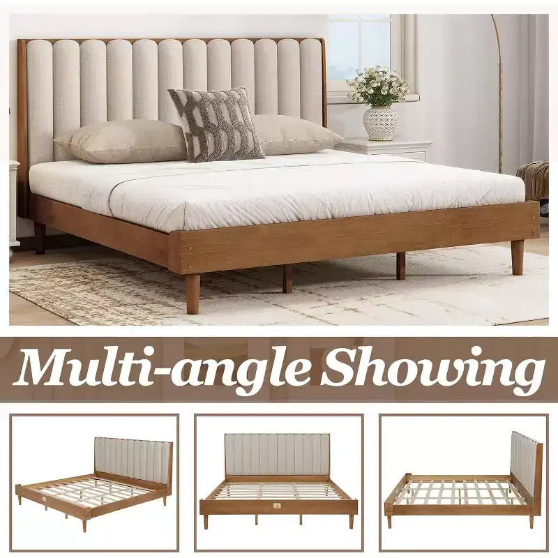 Struttura letto a piattaforma Zevemomo King Size in legno con testiera imbottita stile tastiera di pianoforte, struttura rinforzata, nessuna necessità di rete, grano