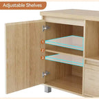 Boho Rattan TV Stand (Fits 70 TVs) with Adjustable Shelf & Drawer, Oak Finish Media Console for Living Room & Bedroom