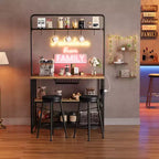 Kitchen Island with Power Outlet - Industrial Bakers Rack with 2 Stools, 3-Tier Shelves & 5 Hooks for Dining/Living Room (1-Piece Set)