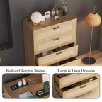 COZONY Comò alto 80 cm in rattan con 5 cassetti, cassettiera portaoggetti in legno con ampio piano per camera da letto e ingresso