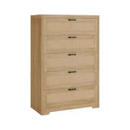 COZONY Comò alto 80 cm in rattan con 5 cassetti, cassettiera portaoggetti in legno con ampio piano per camera da letto e ingresso