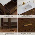 30 Freestanding Farmhouse Vanity Cabinet with Sink, 2 Drawers & Open Shelf, Adjustable Feet for Easy Leveling, Walnut